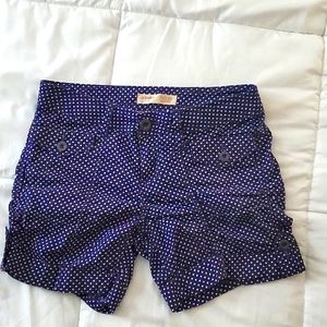 No Boundaries shorts. White polka dots on navy